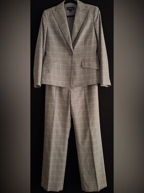 Evan Picone Professional Grey Plaid Button Blazer Straight Leg Trouser Sz 8